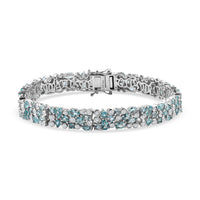 Madagascar Lagoon Apatite and Moissanite 12.85 ctw Ocean Bubble Bracelet in Rhodium Over Sterling Silver (6.50 In)