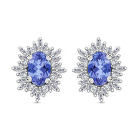 Tanzanite, Diamond (0.25 cts) Stud Earrings in Rhodium Over Sterling Silver 1.20 ctw