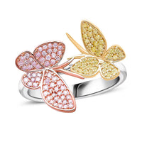 Natural Pink and Yellow Diamond 0.50 ctw Butterfly Ring in Vermeil Yellow Rose Gold and Rhodium Over Sterling Silver