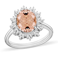 Luxoro Premium Pink Morganite and G-H I1 Diamond 5.30 ctw Ring in 14K White Gold 4.30 Grams