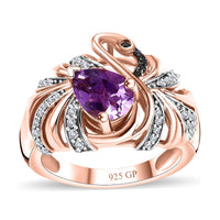 GP Trionfo Collection Premium Rose De France Amethyst, Multi Gemstone Swan Ring in 18K Vermeil RG Over Sterling Silver (Size 7.0) 1.60 ctw