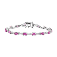 Premium Mozambique Pink Sapphire and Moissanite 6.65 ctw Bracelet in Rhodium Over Sterling Silver (8.00 In)