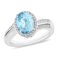 Luxoro Premium Mangoro Aquamarine and G-H I1 Diamond 2.00 ctw Ring in 14K White Gold