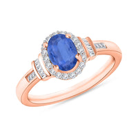 Kanchanaburi Blue Sapphire and Diamond Ring in 18K Rose Gold Over Sterling Silver (Size 10.5) 1.19 ctw
