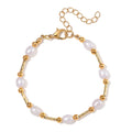 White Freshwater Pearl Station Bracelet in Goldtone (7.00-9.00In) - Sticky add to cart bar