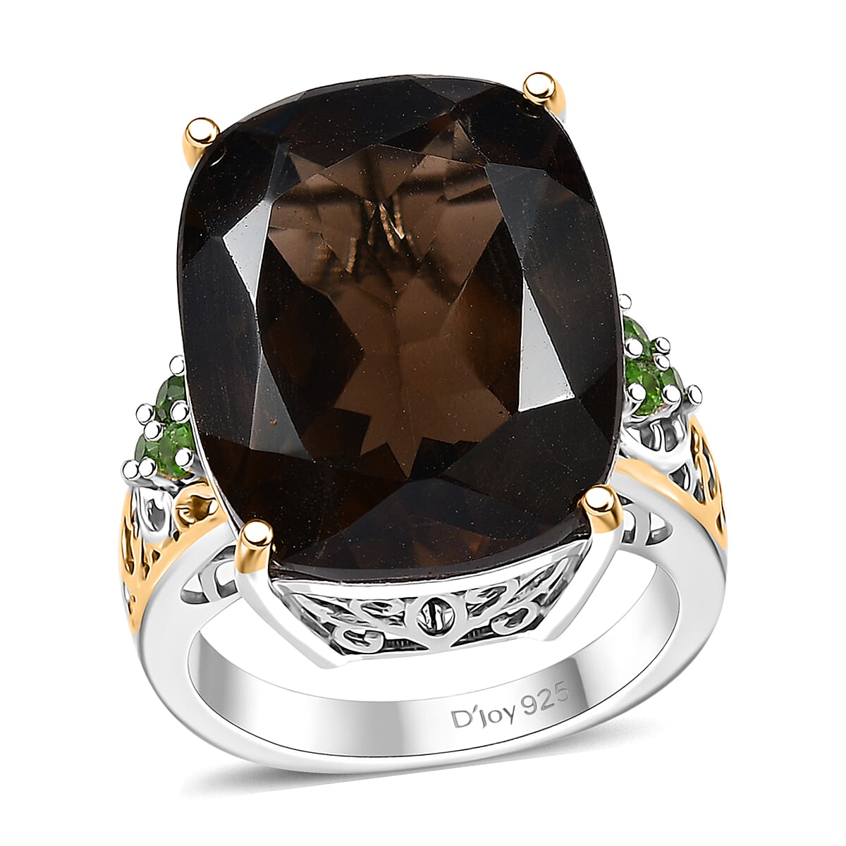Brazilian Smoky Quartz, Chrome Diopside Ring in 14K YG and Platinum Over Sterling Silver (Size 7.0) 18.35 ctw