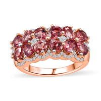 Tanzanian Blush Garnet and Moissanite 2.50 ctw Art Deco Ring in 18K Vermeil Rose Gold Over Sterling Silver