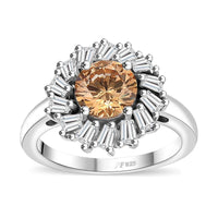 J Francis Embellished with Amber Color and White Zirconia by Swarovski Swirl Halo Ring in Rhodium Over Sterling Silver (Size 10.0) 3.60 ctw