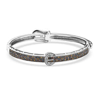 D'Joy Natural Champagne Diamond and Multi Gemstones 1.00 ctw Bangle Bracelet in Rhodium Over Sterling Silver