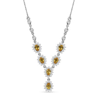 D'Joy Premium Brazilian Heliodor and Moissanite 3.55 ctw Sunflower Cascade Necklace in Rhodium Over Sterling Silver 18 Inches