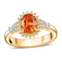 Luxoro AAA Mandarin Garnet, I2 Natural Yellow and White Diamond 1.90 ctw Sunburst Ring in 14K Yellow Gold