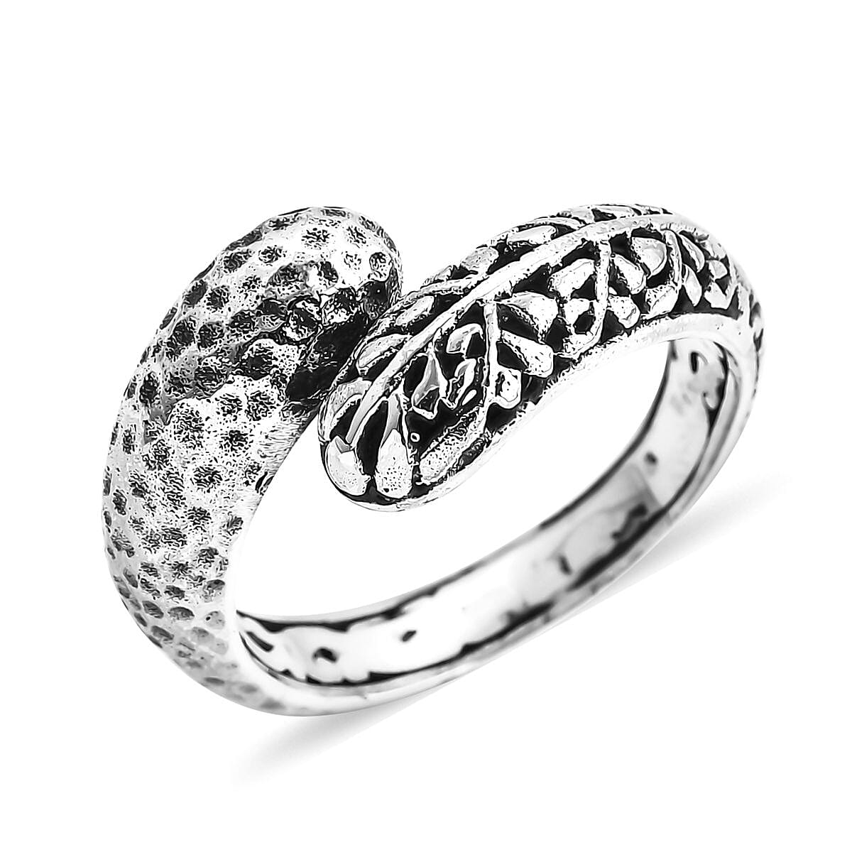 Bali Legacy Leaf and Texture Bypass Ring in Sterling Silver 6 Grams