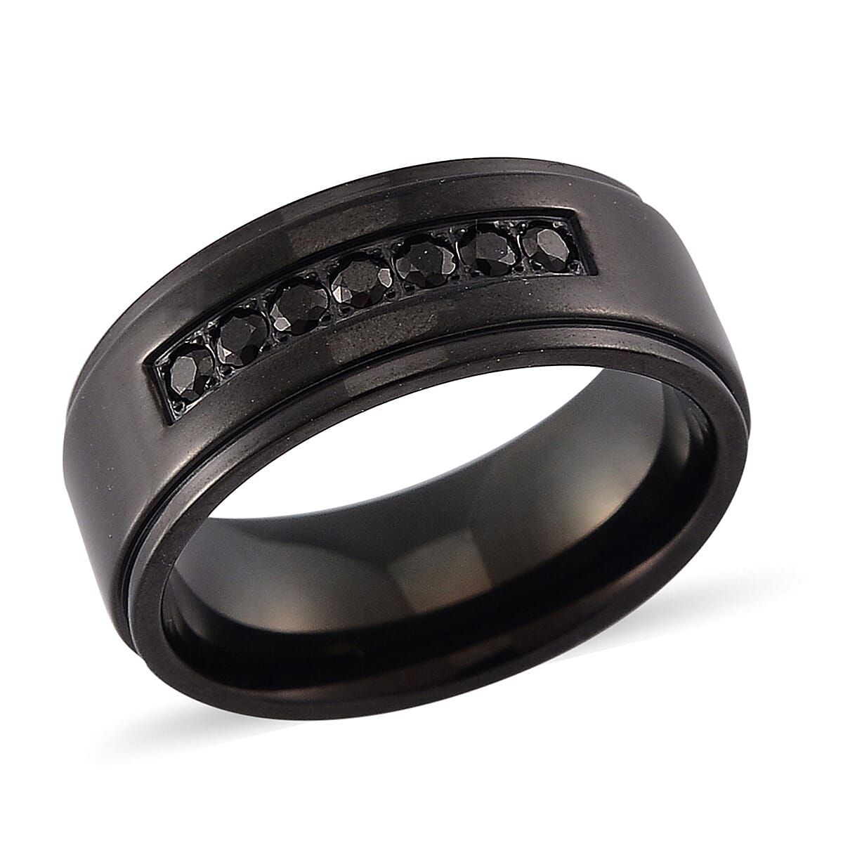 Simulated Black Diamond Ring in Natural Tungsten Carbide (Size 10.0) 0.20 ctw