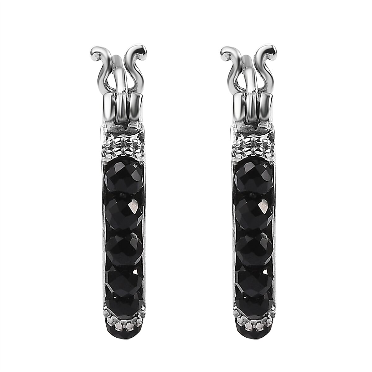 Australian Black Tourmaline 9.00 ctw Hoop Earrings in Stainless Steel