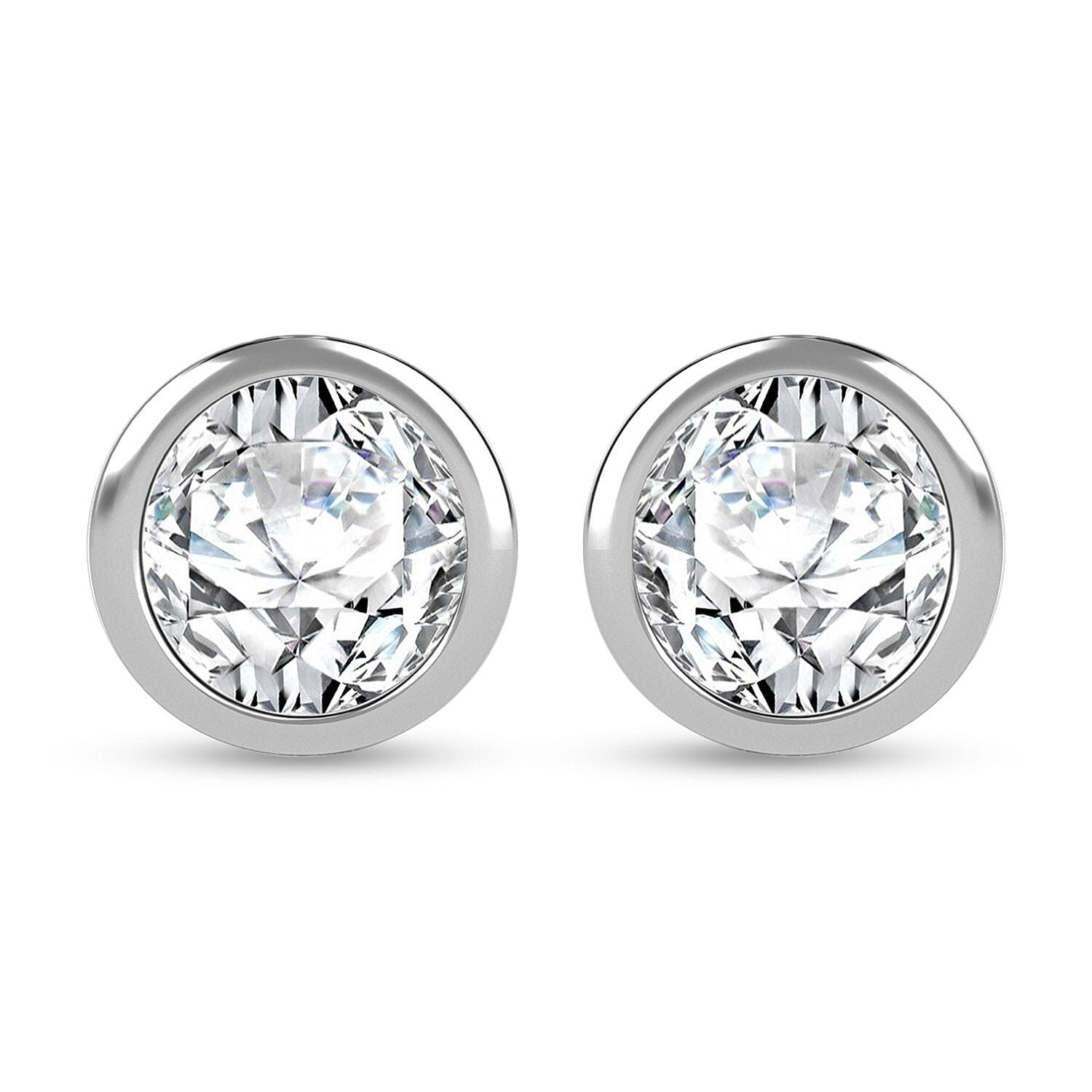 Moissanite (Rnd 6mm) Solitaire Stud Earrings in Rhodium Over Sterling Silver 1.50 ctw