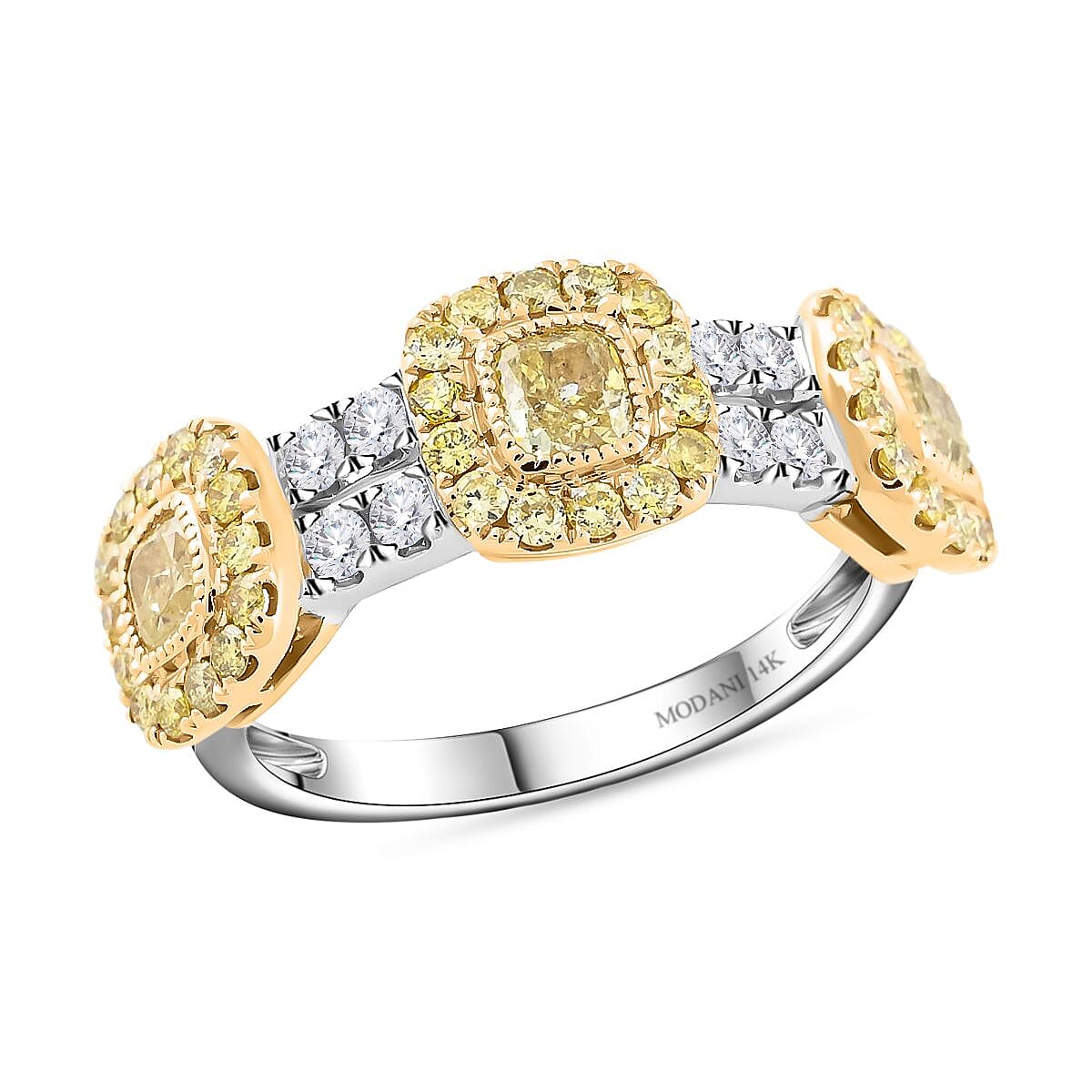 Modani 14K White & Yellow Gold Natural Yellow and White Diamond Ring (Size 10.0) (4.50 g) 1.53 ctw