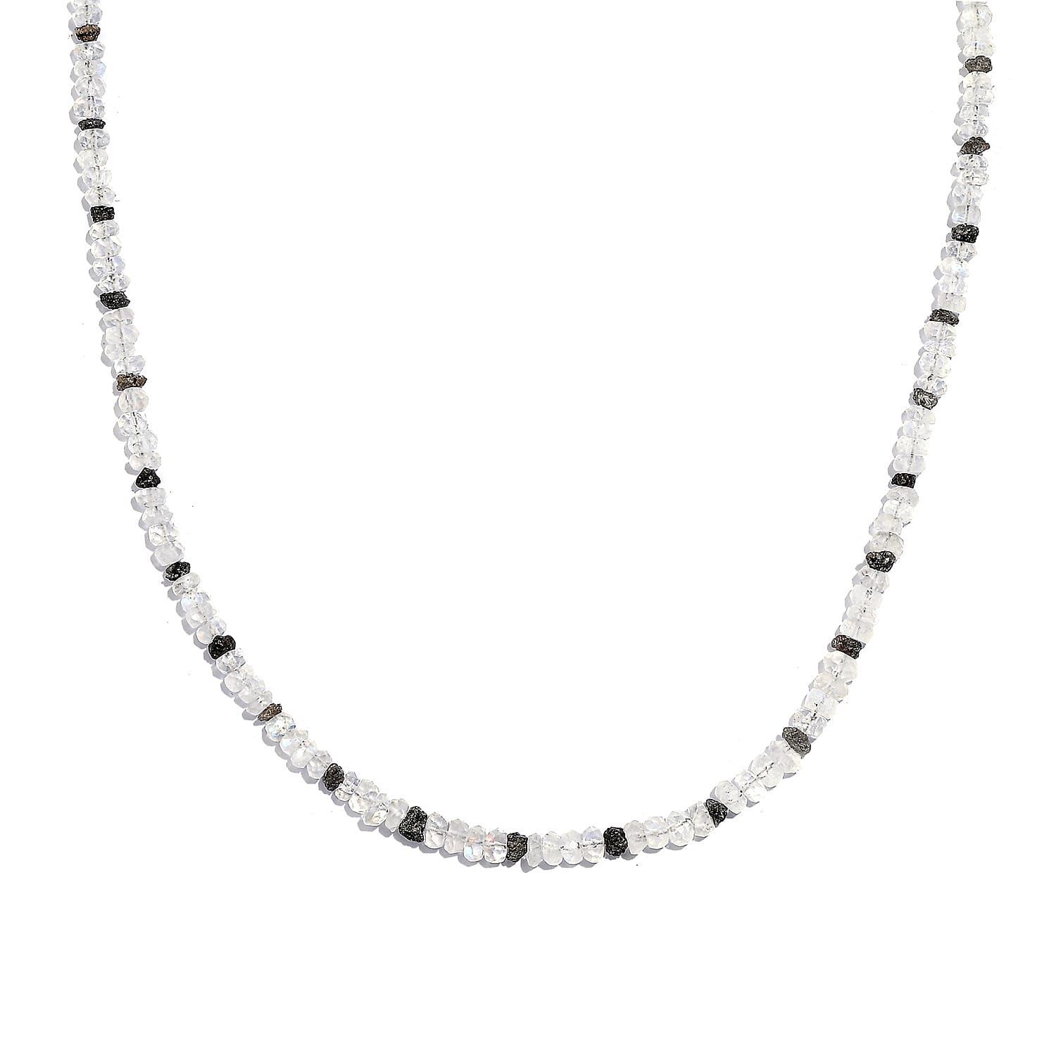 Rainbow Moonstone and Brown Diamond 38.00 ctw Necklace 18 Inches in Vermeil Yellow Gold Over Sterling Silver