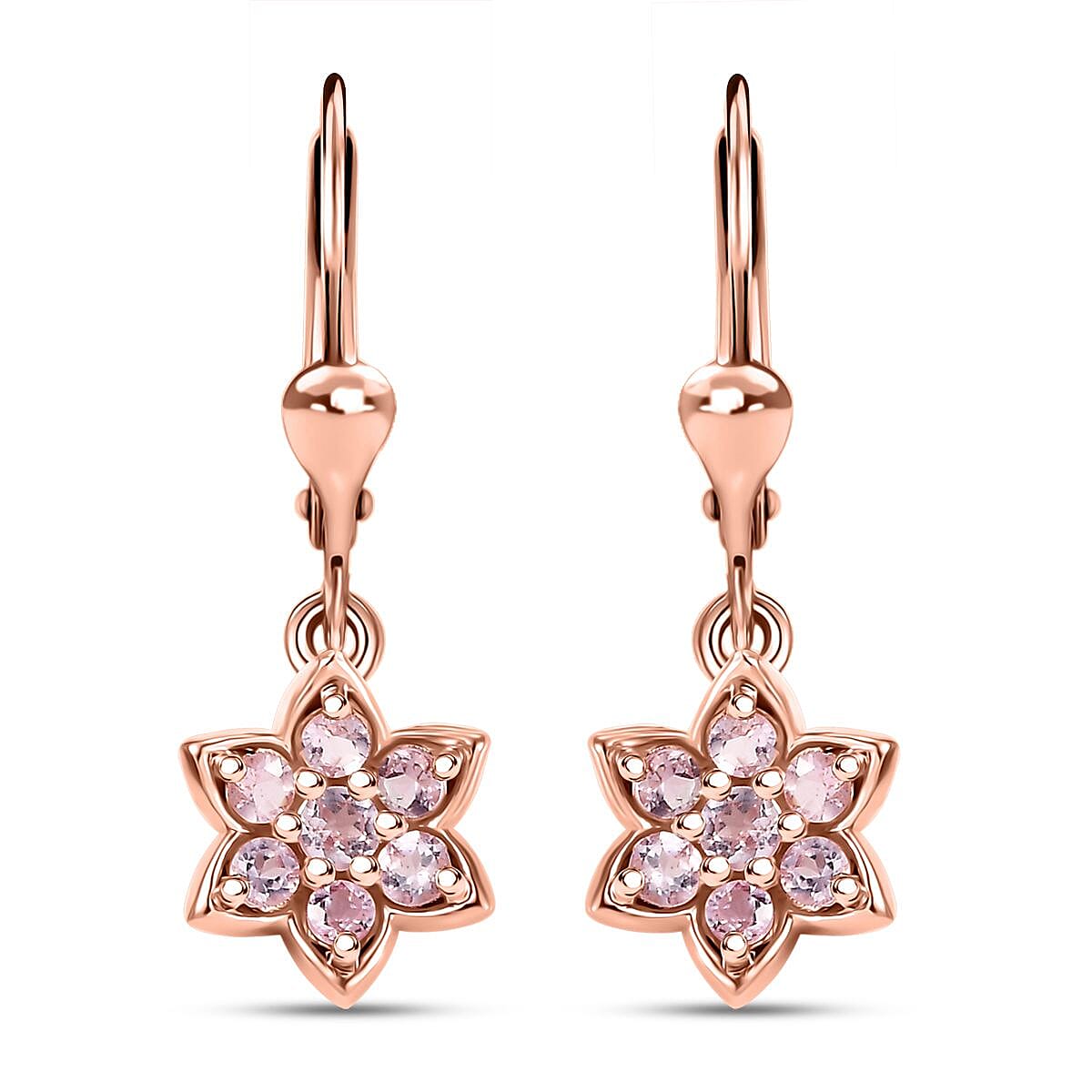 D'Joy Narsipatnam Pink Spinel 0.90 ctw Blossom Flower Earrings in 18K Vermeil Rose Gold Over Sterling Silver