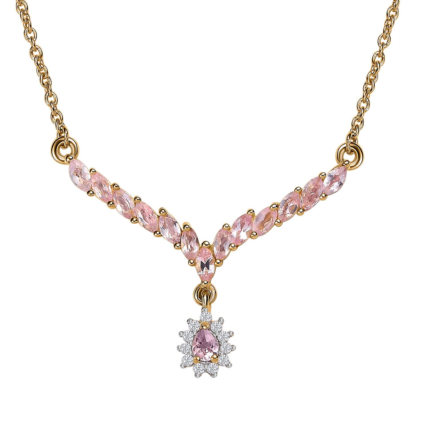 D'Joy Narsipatnam Pink Spinel and Moissanite 1.60 ctw Rose Radiance Necklace in 18K Vermeil Yellow Gold Over Sterling Silver 18-20 Inches