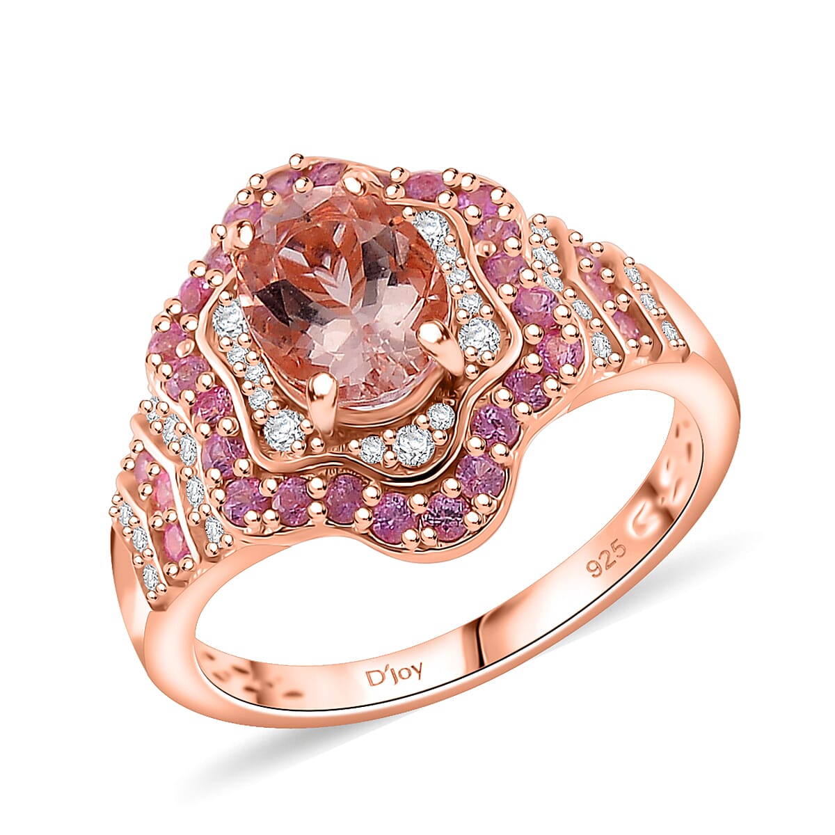 Doorbuster Marropino Morganite, Multi Gemstone Ring in 18K Vermeil RG Over Sterling Silver (Size 7.0) 2.10 ctw