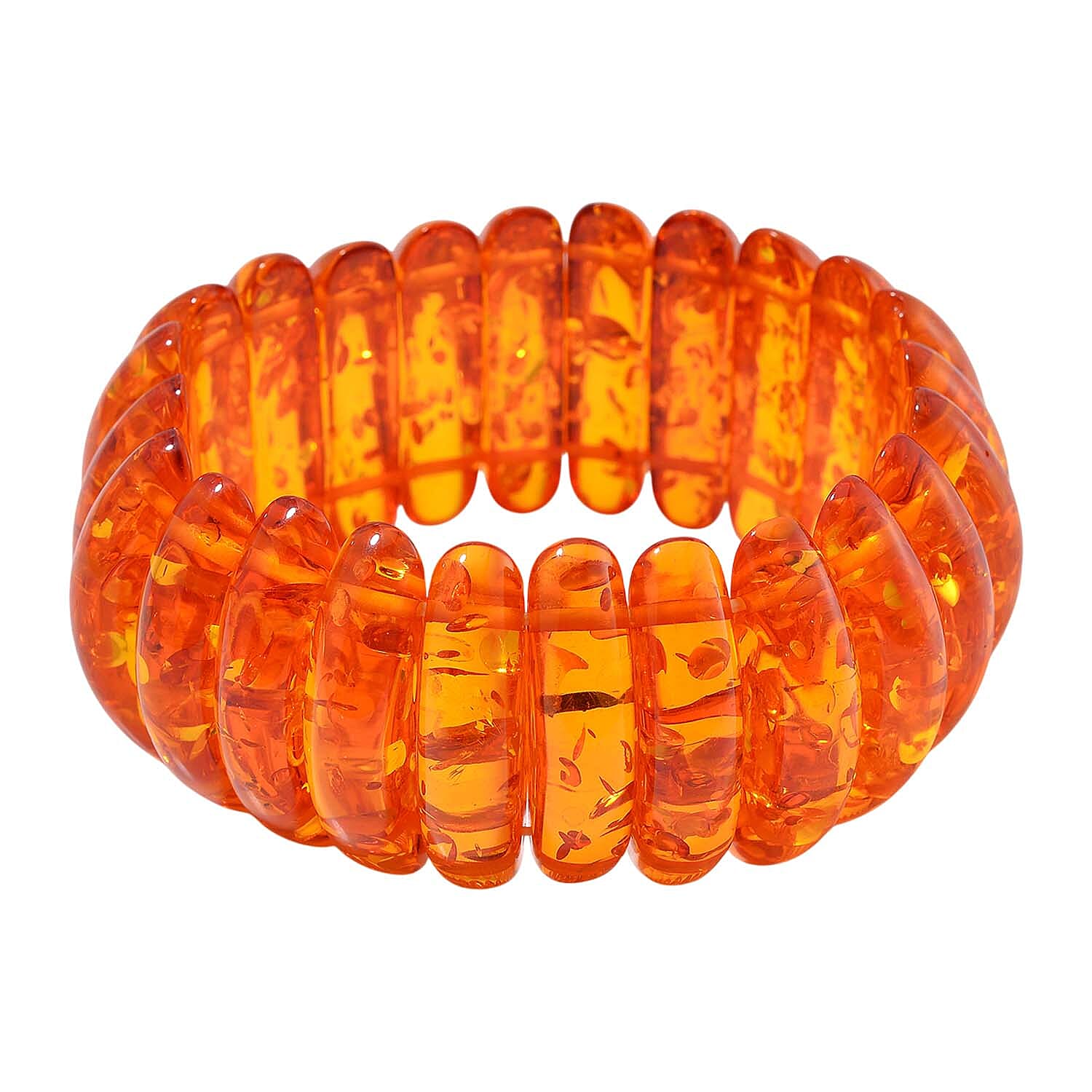 Simulated Amber Fancy Block Stretch Bracelet 6.5-7 Inches