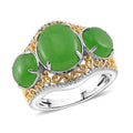 Green Jade (D) 8.70 ctw 3 Stone Ring in 18K Vermeil YG and Rhodium Over Sterling Silver (Size 10.0) - Sticky add to cart bar