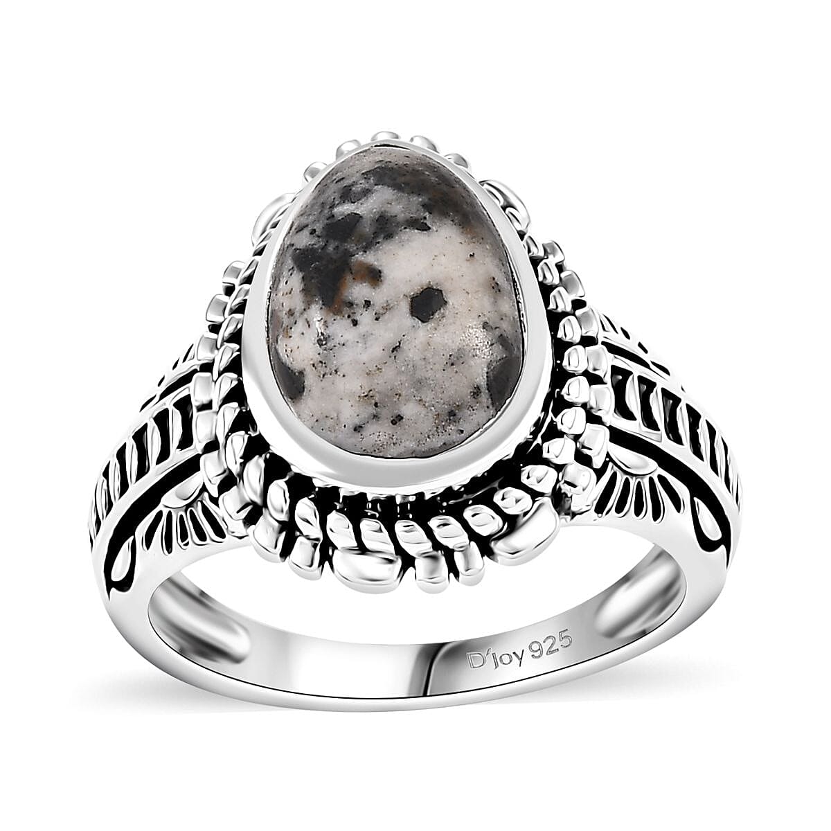 White Buffalo Solitaire Ring in Black Oxidized Sterling Silver (Size 7.0) 2.80 ctw