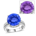 Color Change Fluorite (IR) and White Zircon 11.65 ctw Ring in Rhodium Over Sterling Silver (Size 10.0) - Sticky add to cart bar