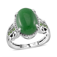 Green Jade, Chrome Diopside Ring in Rhodium Over Sterling Silver (Size 10.0) 8.00 ctw
