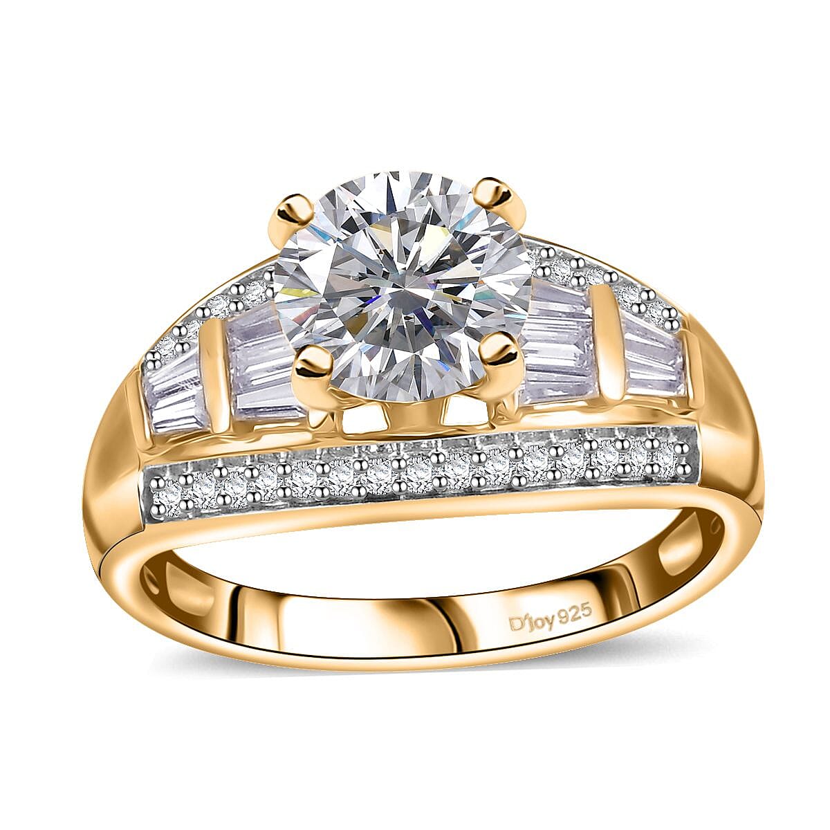 Moissanite (Rnd 8mm) Ring in 18K Vermeil YG Over Sterling Silver (Size 10.0) 3.10 ctw