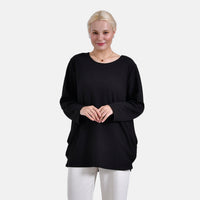 TLV Black Round Neck Long Sleeve Top - One Size Fits Most