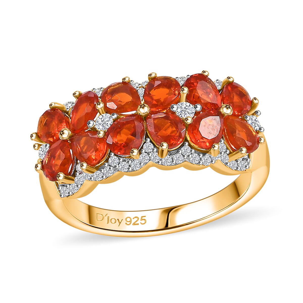 Crimson Fire Opal, Moissanite Fiery Flora Ring in 18K Vermeil YG Over Sterling Silver (Size 10.0) 1.60 ctw