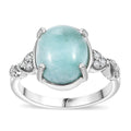 Natural Green Larimar, Moissanite Ocean Wave Ring in Rhodium Over Sterling Silver (Size 10.0) 6.00 ctw - Sticky add to cart bar