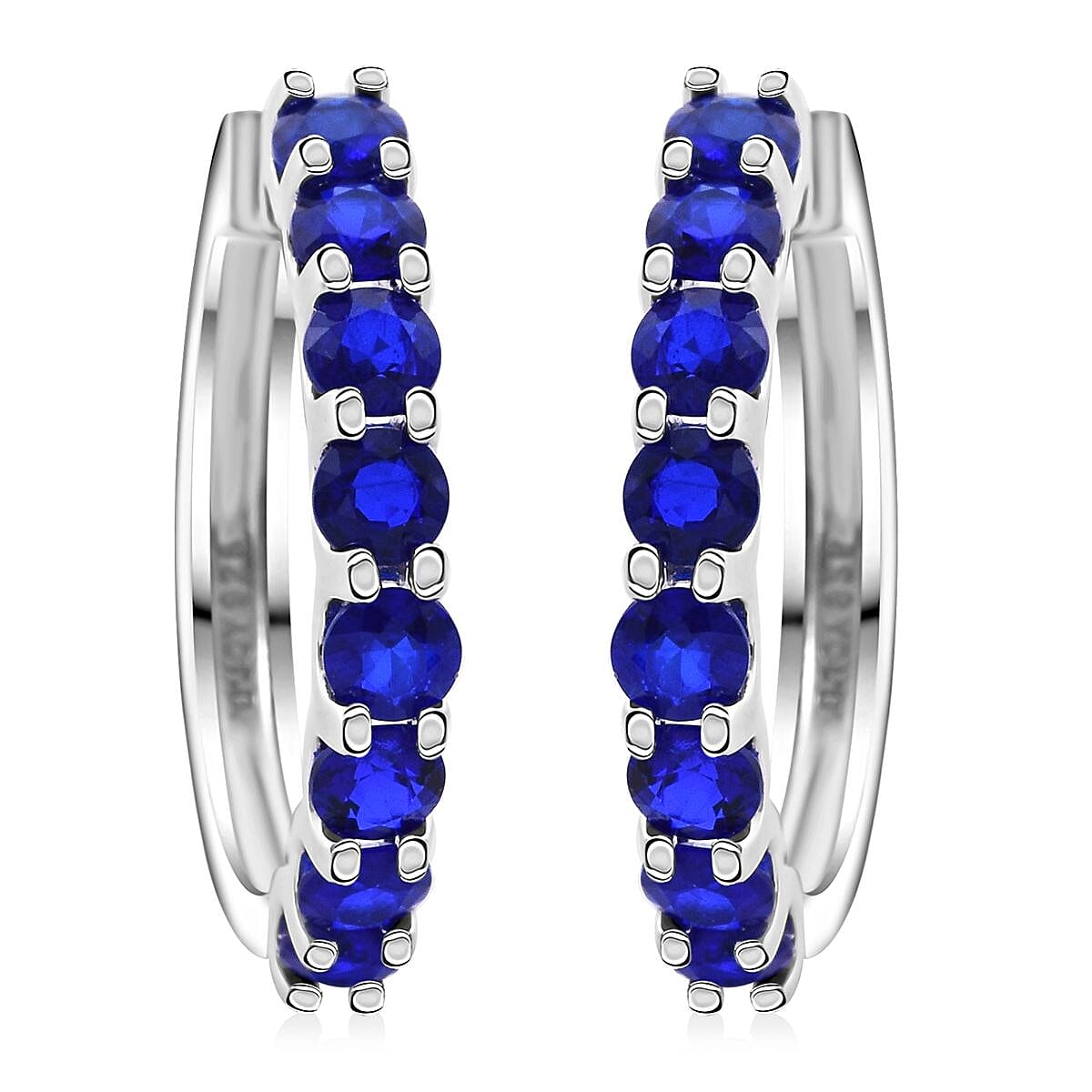 Premium Tanzanian Blue Spinel (DF) Hoop Earrings in Rhodium Over Sterling Silver 5.25 ctw