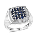 Ceylon Blue Sapphire, White Zircon Men's Ring in Rhodium Over Sterling Silver (Size 11.0) 2.25 ctw - Sticky add to cart bar