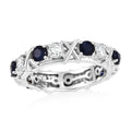 Madagascar Blue Sapphire (DF), Moissanite Ring in Rhodium Over Sterling Silver (Size 10.0) 2.10 ctw - Sticky add to cart bar