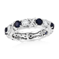 Madagascar Blue Sapphire (DF), Moissanite Ring in Rhodium Over Sterling Silver (Size 10.0) 2.10 ctw