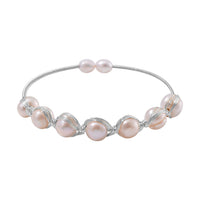 Freshwater Pearl Bangle Bracelet in Silvertone (Adjustable)