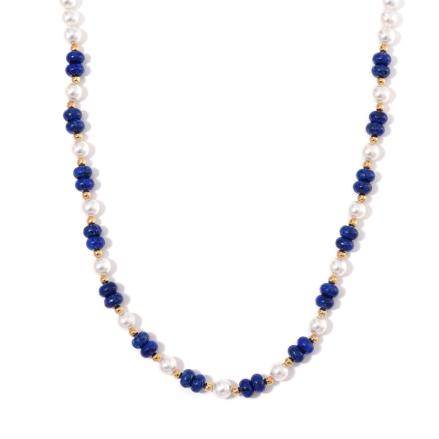 One Time Only Lapis Lazuli, White Shell Pearl Necklace (20 Inches) in Goldtone 80.00 ctw
