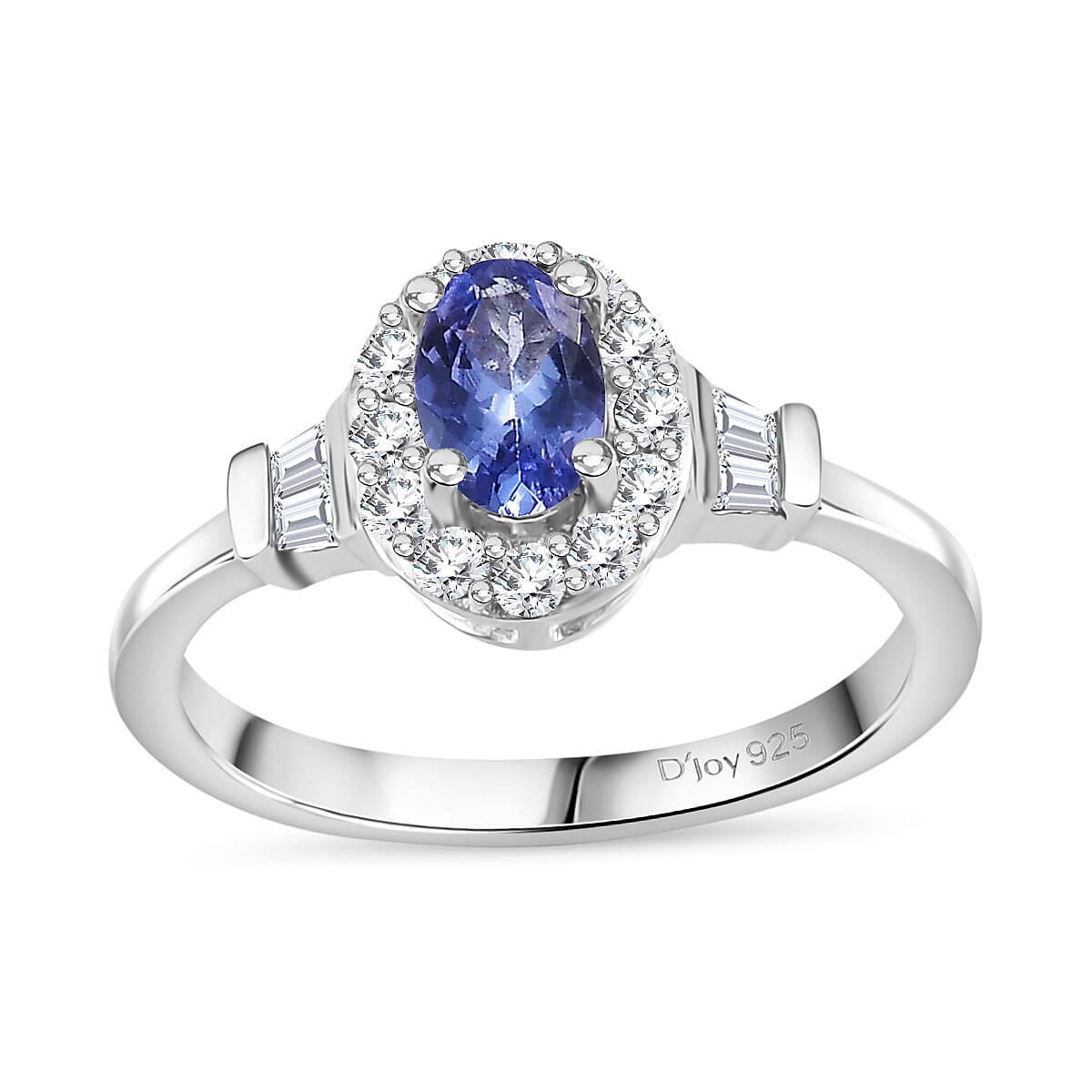 Tanzanite and White Zircon 0.90 ctw Ring in Rhodium Over Sterling Silver