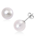 White Edison Pearl Stud Earrings in Rhodium Over Sterling Silver - Sticky add to cart bar