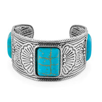 Constituted Blue Howlite 60.00 ctw Cuff Bracelet in Silvertone (7.0 In)
