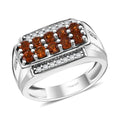 Ceylon Hessonite Garnet and White Zircon 1.70 ctw Men's Ring in Rhodium Over Sterling Silver (Size 10.0) - Sticky add to cart bar