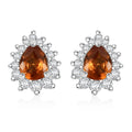 D'Joy Ceylon Hessonite Garnet and White Zircon 0.60 ctw Sunburst Stud Earrings in Rhodium Over Sterling Silver - Sticky add to cart bar