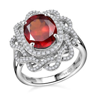 Premium Tanzanian Sunlit Garnet, Moissanite Ring in Rhodium Over Sterling Silver (Size 7.0) 4.90 ctw