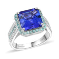 Certified & Appraised Rhapsody AAAA Tanzanite, Paraiba Tourmaline and E-F VS Diamond 6.25 ctw Ring in 950 Platinum 11.50 Grams - Sticky add to cart bar