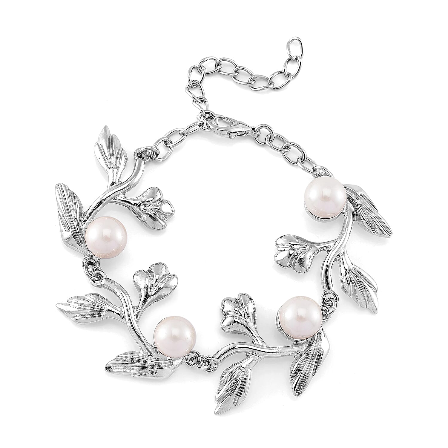 TLV White Shell Pearl Bracelet (7-9In) in Silvertone