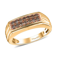 Natural Champagne Diamond 0.50 ctw Men's Ring in Vermeil Yellow Gold Over Sterling Silver (Size 10.0)