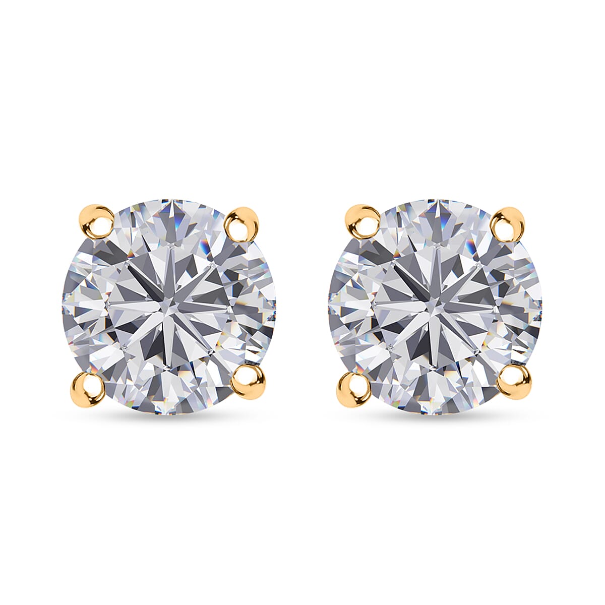 Moissanite (Rnd 6.5mm) Stud Earring in 18K Vermeil YG Over Sterling Silver 1.85 ctw