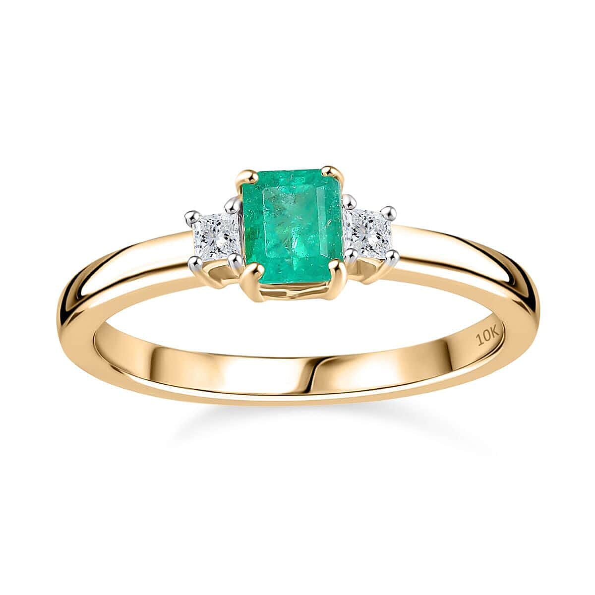 Luxoro Premium Boyaca Colombian Emerald and G-H I2 Diamond 0.60 ctw Ring in 10K Yellow Gold (Size 9.0)